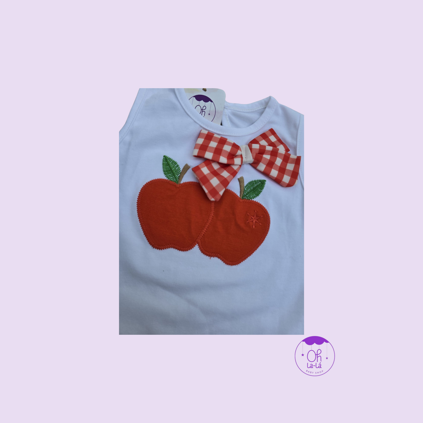 Conjunto de Baño Niña Manzanas y Lazo Vichy | Bañador y Camiseta 12-36M