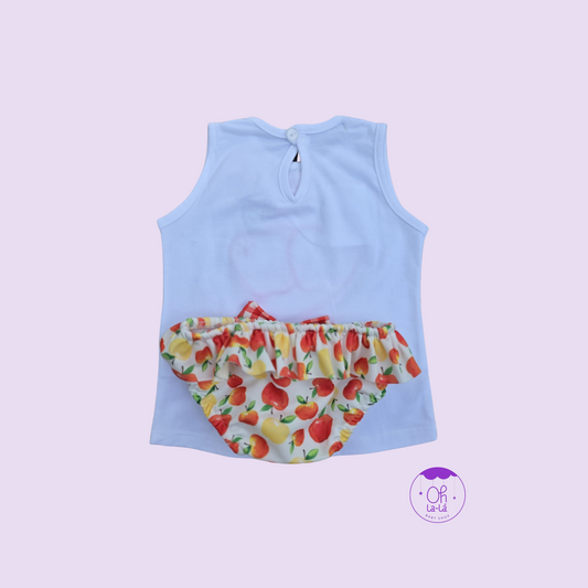 Conjunto de Baño Niña Manzanas y Lazo Vichy | Bañador y Camiseta 12-36M