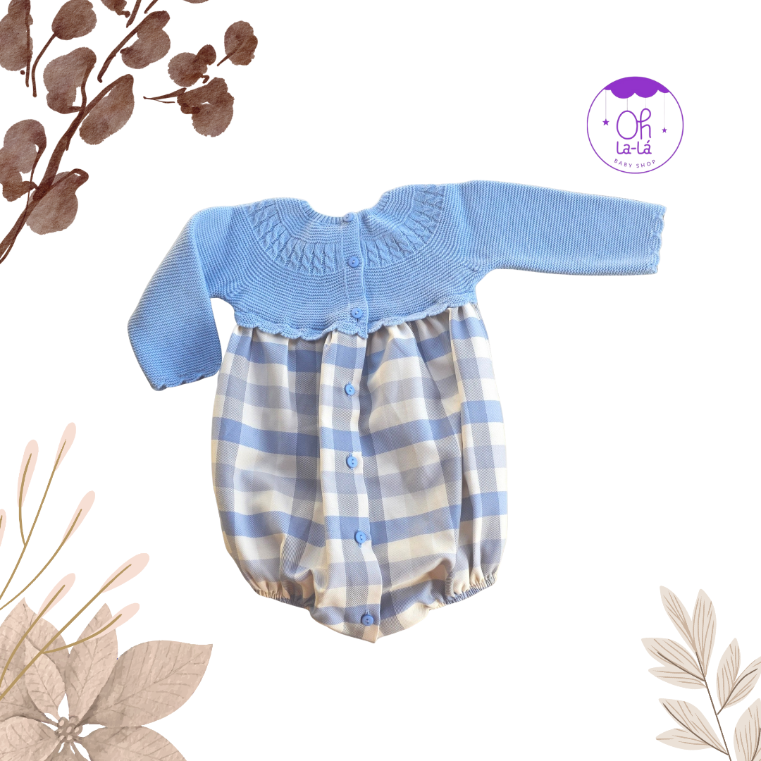 Pelele de lana y tela con estampado de cuadros azules