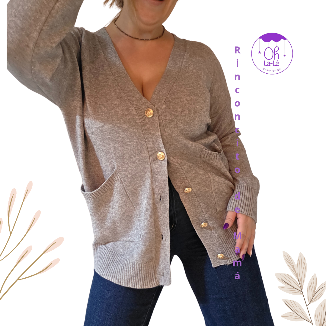 Rebeca de Punto "Gris" con Bolsillos y Botones Dorados | Talla Única