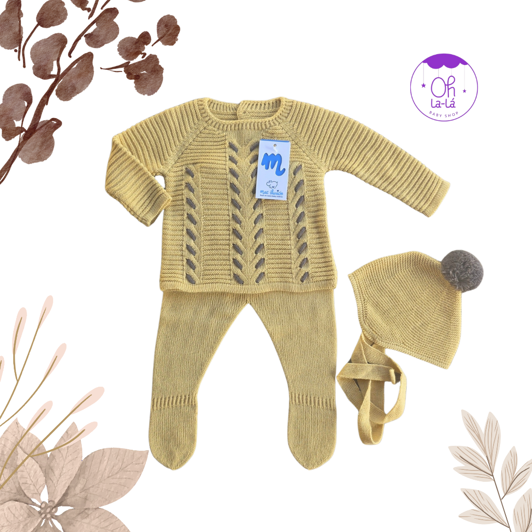 Conjunto de bebé Mac Ilusión | 3 piezas de lana mostaza