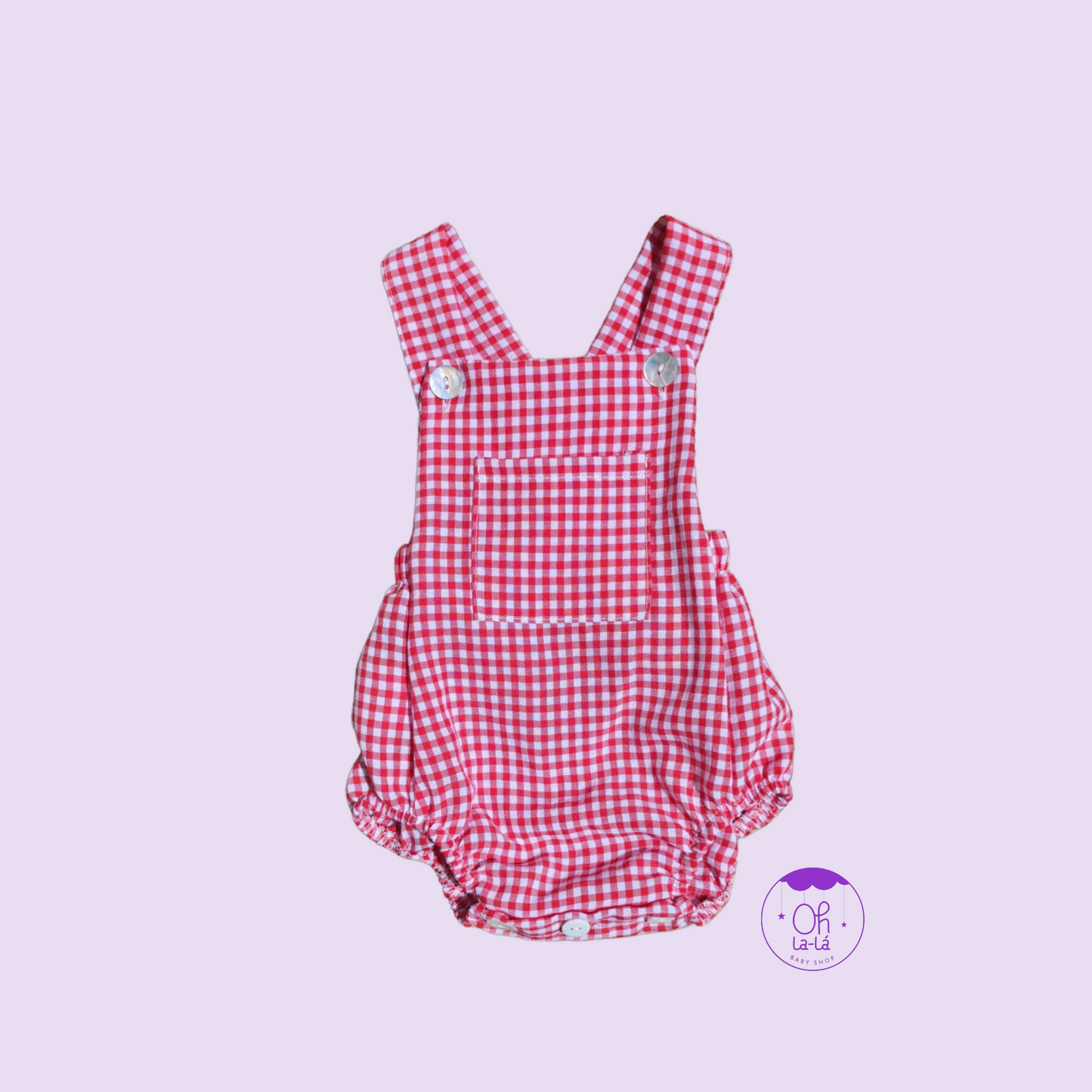 Ranita bebé vichy roja unisex con tirantes ajustables | Look hermanos a juego