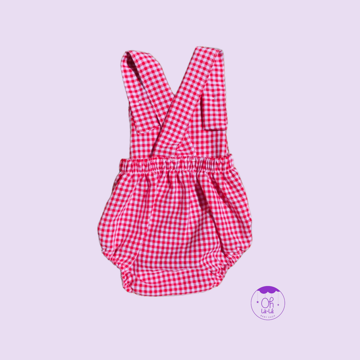 Ranita bebé vichy roja unisex con tirantes ajustables | Look hermanos a juego