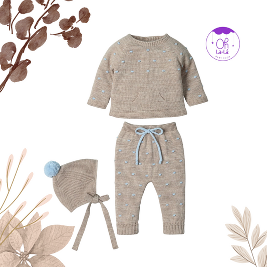 Conjunto de bebé Mac Ilusión | 3 piezas de lana punto bobo