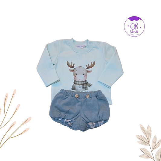 Conjunto Bebé Ciervo Navideño | Sudadera y Pantalón Corto Bombacho (¡12 a 36 meses!)