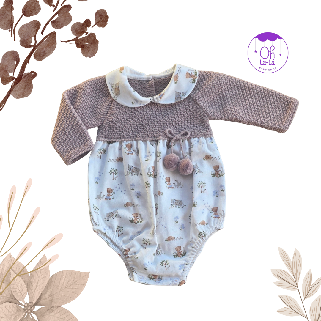 Pelele de lana y tela con estampado de animales | Abotonado