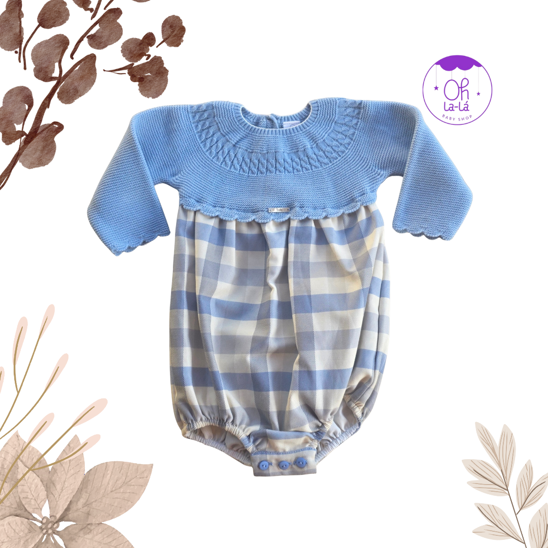 Pelele de lana y tela con estampado de cuadros azules