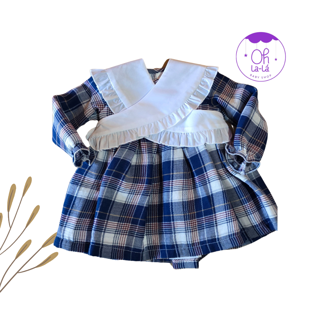 Vestido Cuadros Baberola Desmontable Bebé